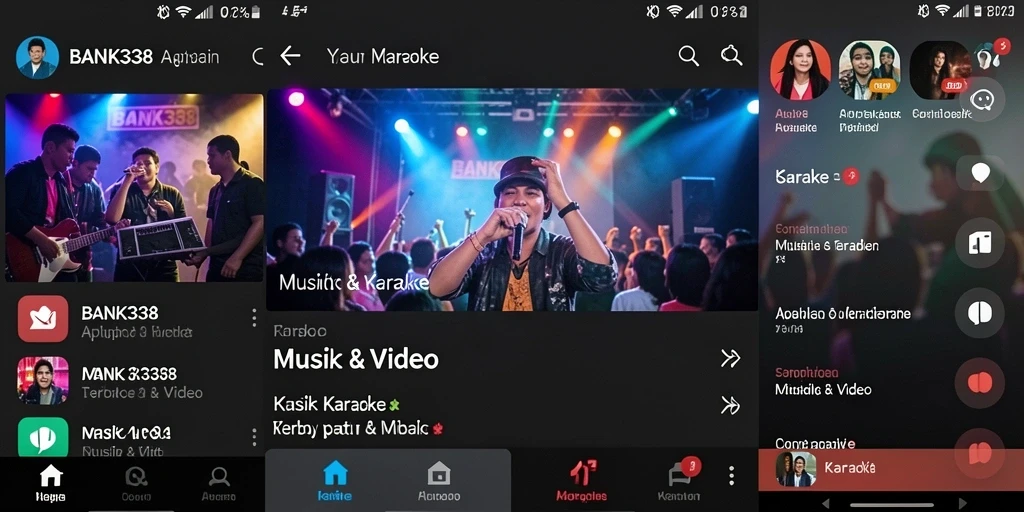Tampilan antarmuka aplikasi BANK338 untuk Karaoke yang modern dan menarik.