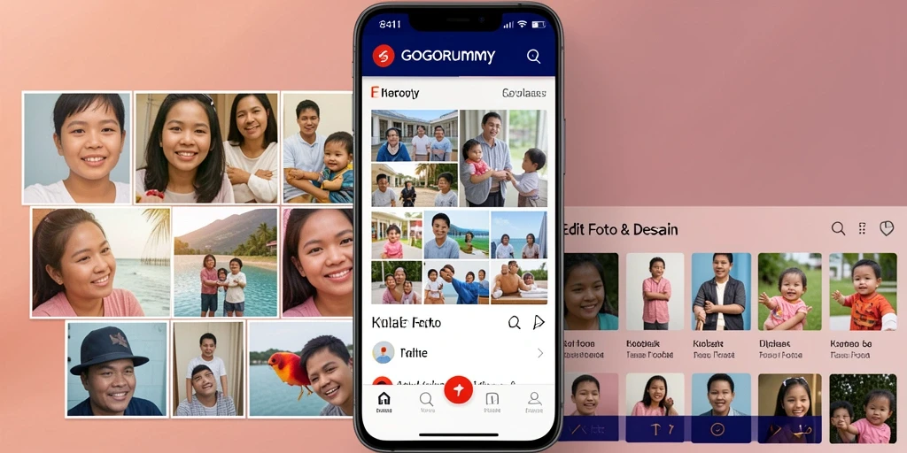 Tampilan antarmuka GOGORUMMY untuk membuat kolase foto yang menarik.