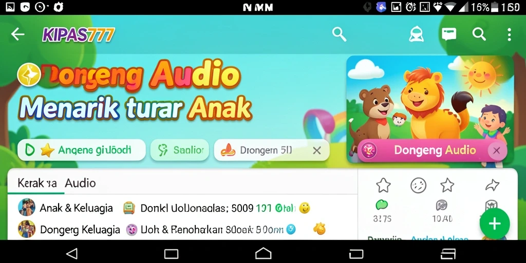 Antarmuka KIPAS777 menampilkan koleksi dongeng audio yang menarik.