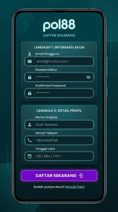 Tampilan halaman daftar pol88